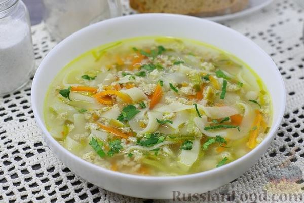 Суп с лапшой и куриным фаршем (без картофеля)